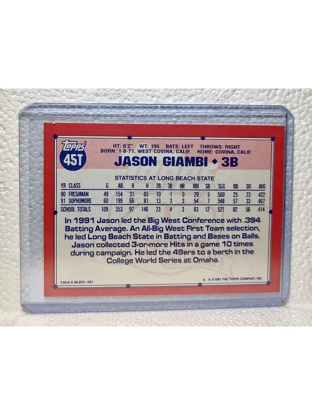 Jason Giambi 1991 Topps MLB #45T 40 Years of Baseball Card Team USA